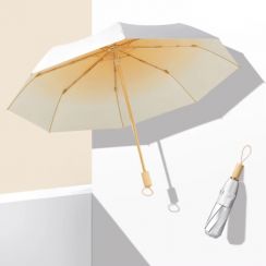 Women Wood Handle Summer Gradient Titanium Silver Coating Rainy Sun Umbrellas