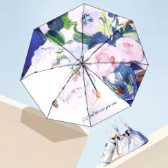 Three Fold Manual Double Printed All Weather Use Umbrella