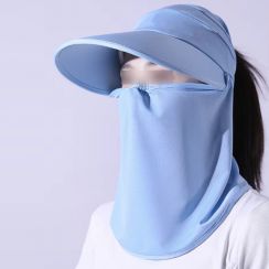 Women Wide Brim Sun Hat With Detachable Face Cover For Summer Outdoor UV Protection