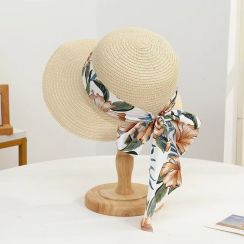Women Big Brim Straw Sun Hat with a Bow